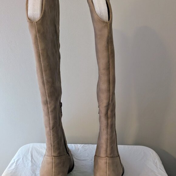 NEW Pink Lily style Latte Beige Knee-High Western Boots w/ Embroidery (Never Wor - Picture 2 of 4
